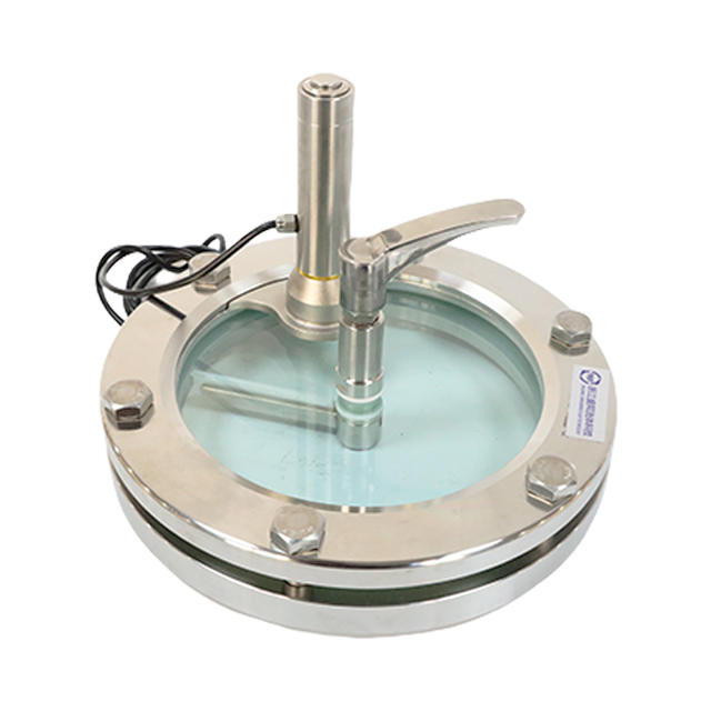 Visor circular sanitário de aço inoxidável com limpador e luz LED para inspeção