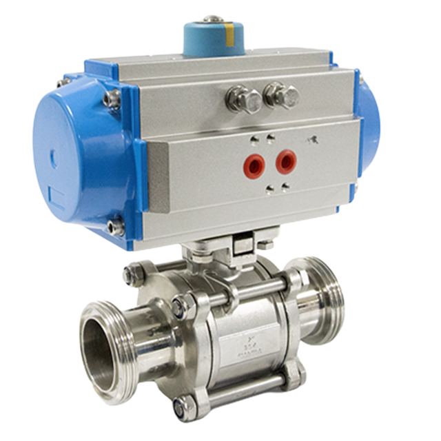 Válvula de controle de fluxo pneumático de aço inoxidável de 3 peças com conexão final rosqueada