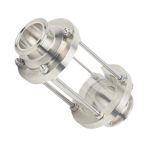 Visor de fluxo reto em linha de aço inoxidável sanitário com extremidade de braçadeira 
