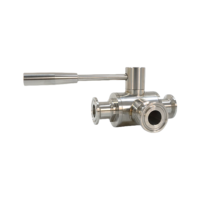 Válvula de controle de esfera de 3 vias asséptica de aço inoxidável Tri-Clamp com alavanca de aço manual 