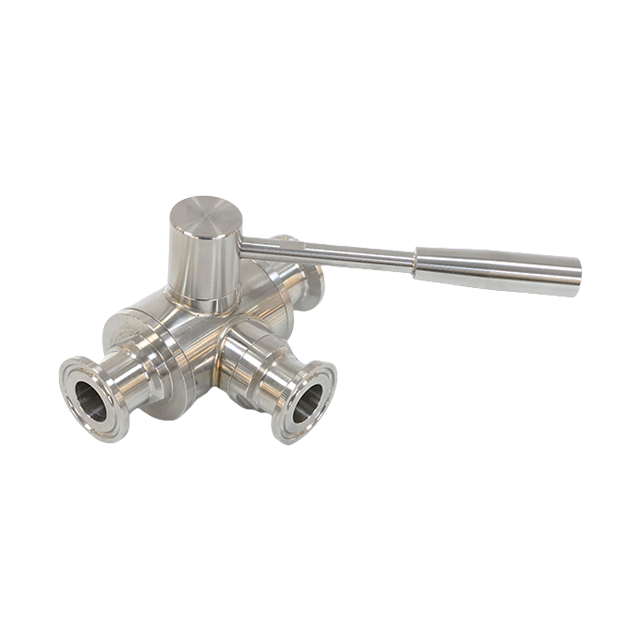 Válvula de controle de esfera de 3 vias asséptica de aço inoxidável Tri-Clamp com alavanca de aço manual 