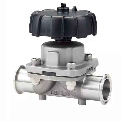 Válvula de diafragma manual tipo tri-clamp em linha de aço inoxidável