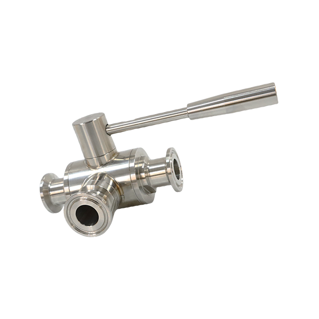 Válvula de controle de esfera de 3 vias asséptica de aço inoxidável Tri-Clamp com alavanca de aço manual 