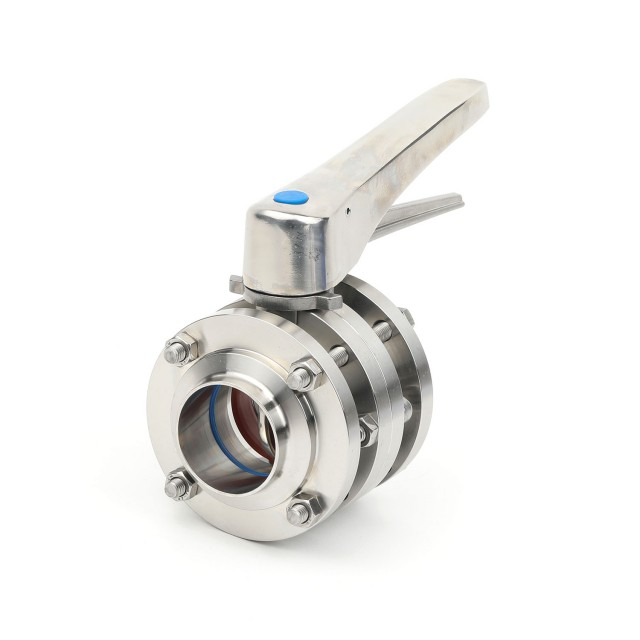 Manual Sanitário SS304 Aço Inoxidável 3A Válvula Borboleta de Três Peças