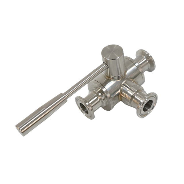 Válvula de controle de esfera de 3 vias asséptica de aço inoxidável Tri-Clamp com alavanca de aço manual 