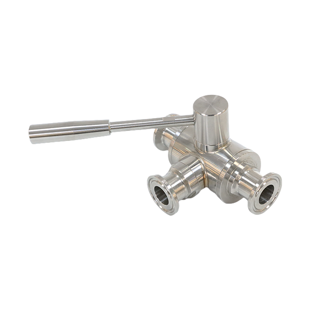Válvula de controle de esfera de 3 vias asséptica de aço inoxidável Tri-Clamp com alavanca de aço manual 