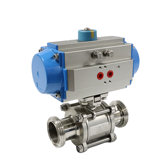 Válvula de controle de fluxo pneumático de aço inoxidável de 3 peças com conexão final rosqueada