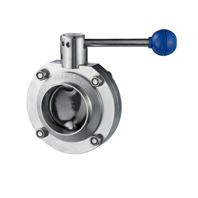 Válvula borboleta manual de aço inoxidável sanitária com extremidade de solda