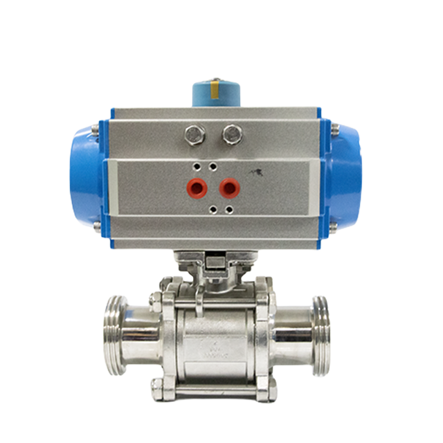 Válvula de controle de fluxo pneumático de aço inoxidável de 3 peças com conexão final rosqueada